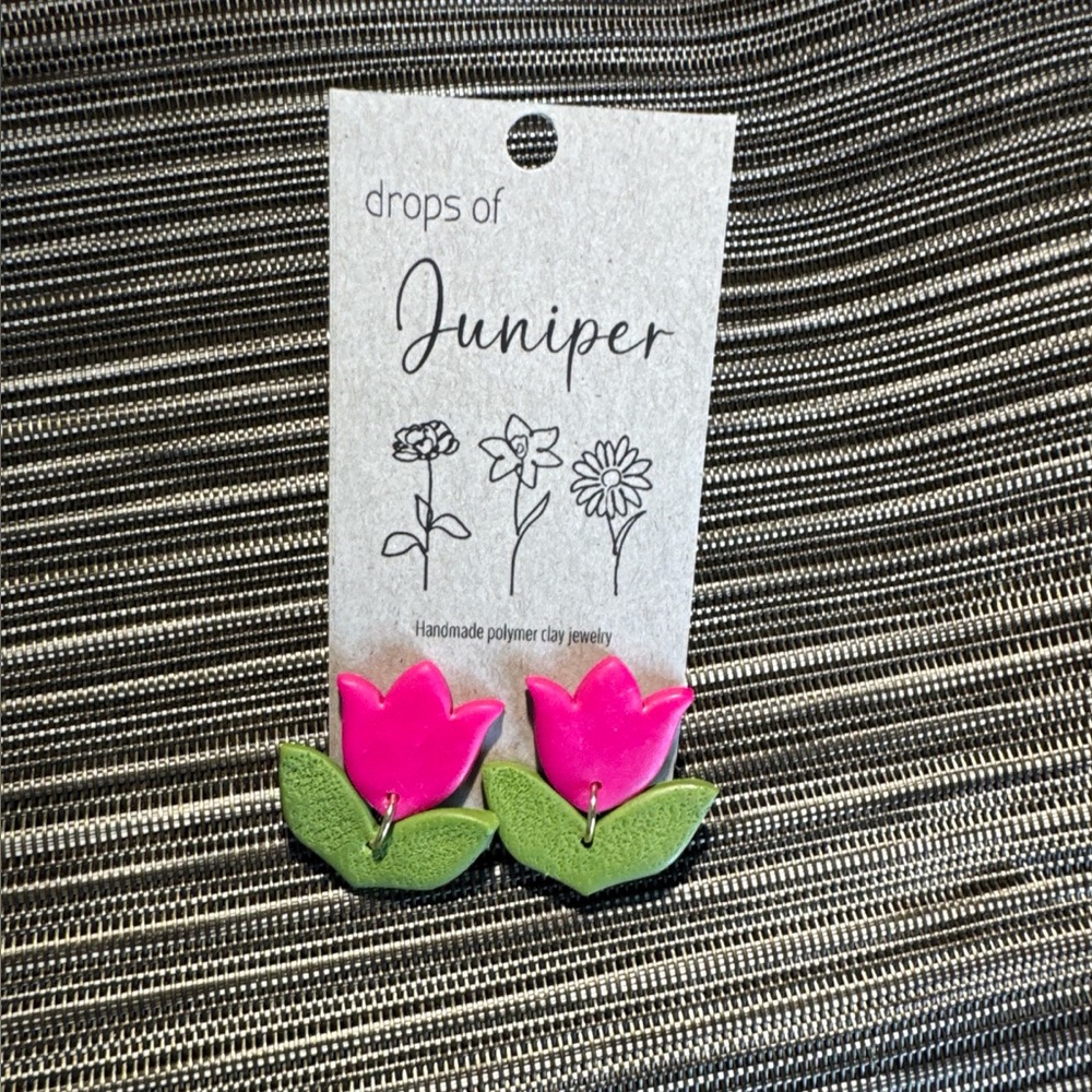 Pink and Green Flower Earrings